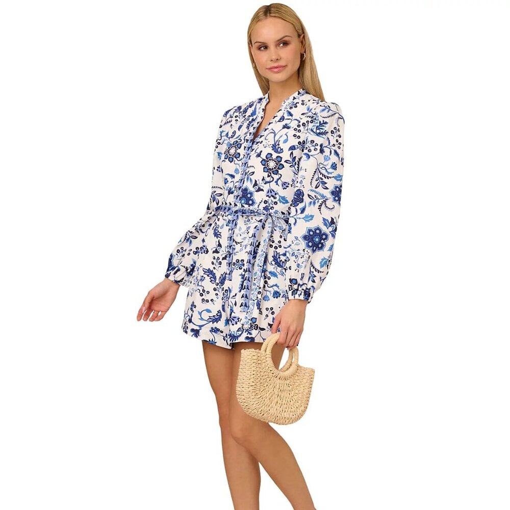 Adrianna Papell Blue and White Floral Romper